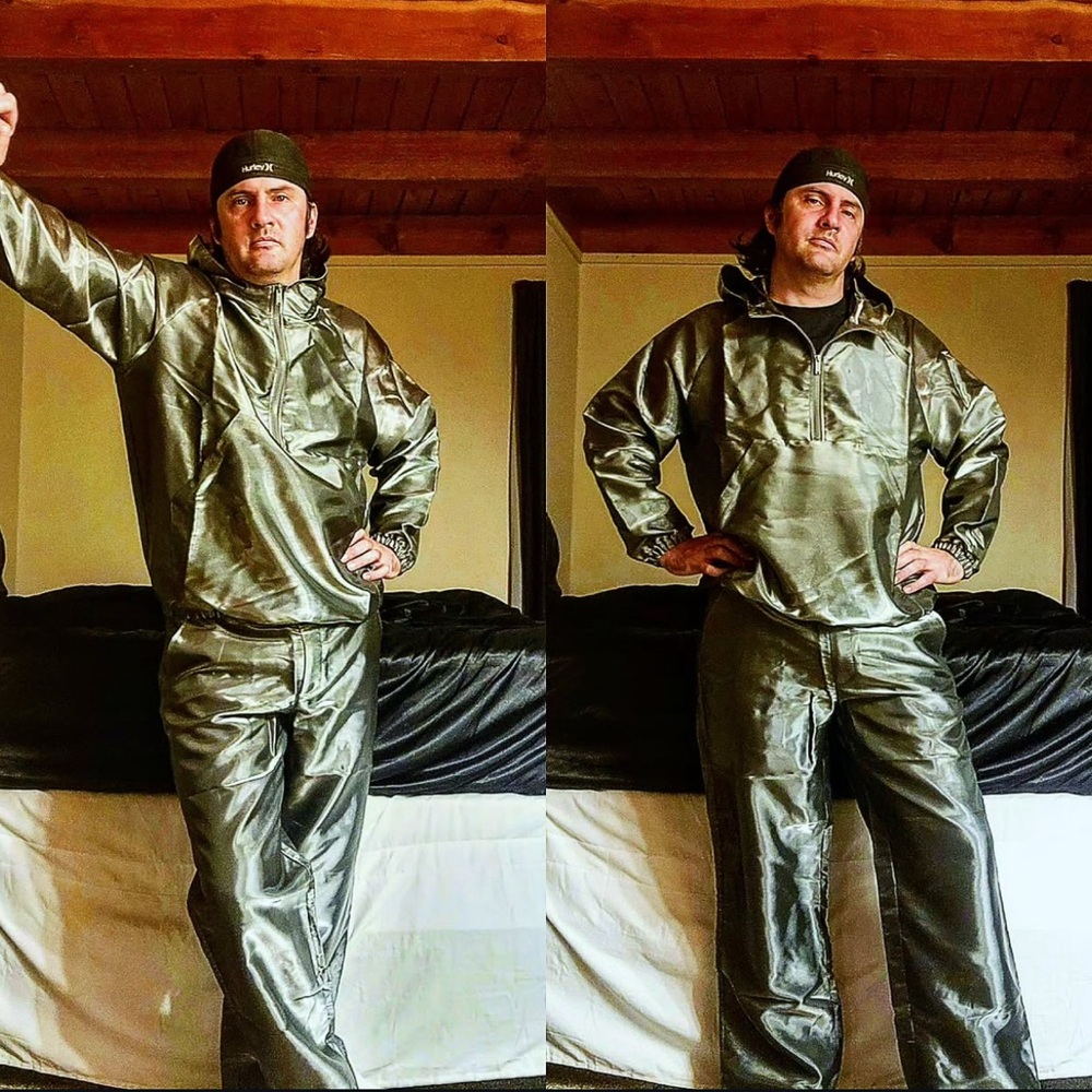Liquid satin shiny metallic tracksuit